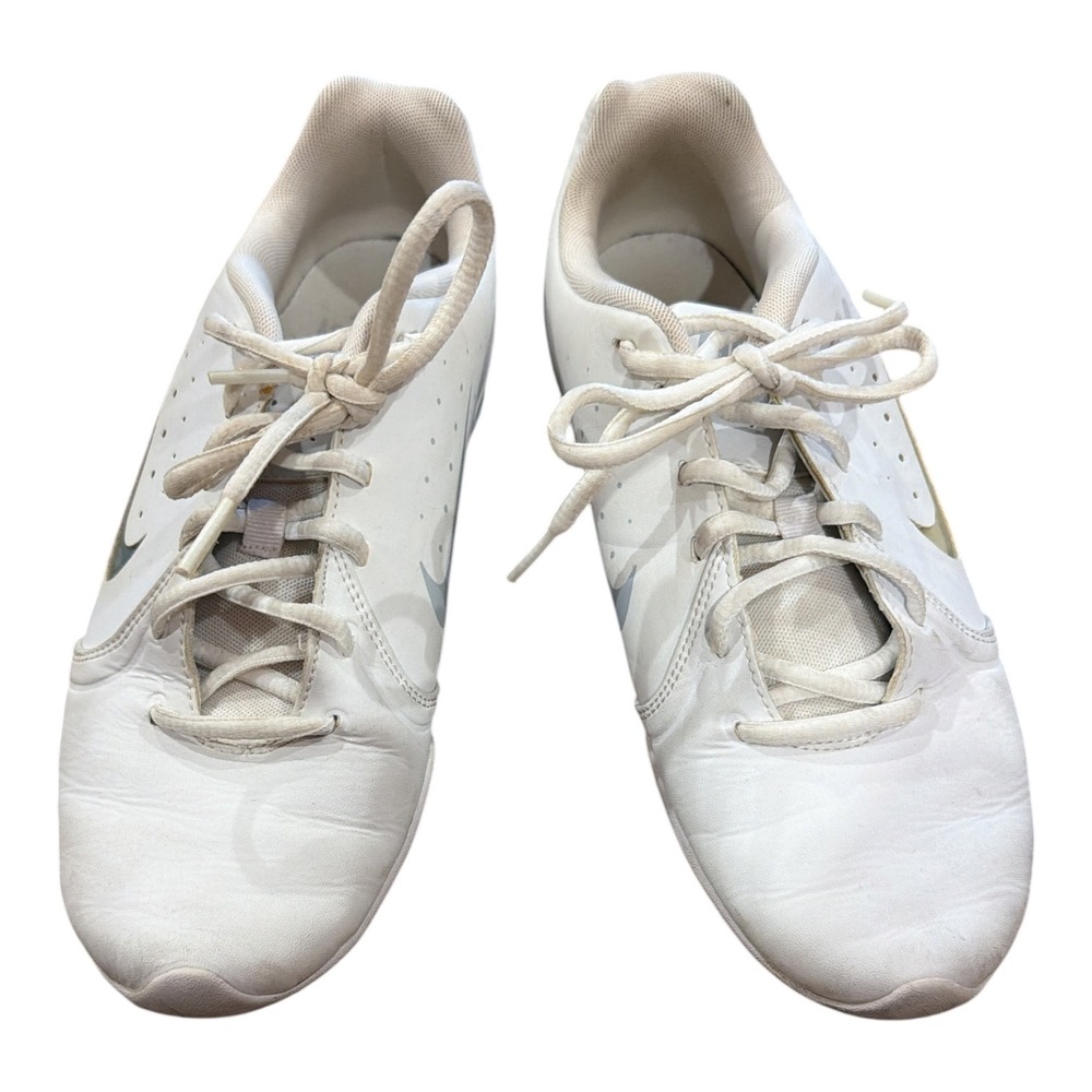 Nike Cheer Unite Women White Silver Metallic Cheerleading Shoes Sneakers